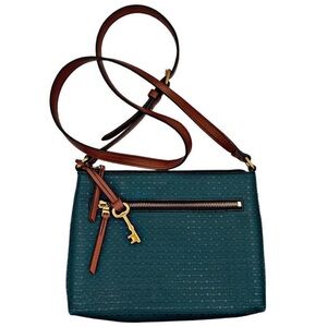 Fossil Dark Teal Leather Shoulder - Crossbody Bag